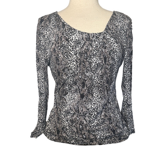 Ann Taylor Black White Elegant Blouse Women’s Medium Short Sleeve Work Top